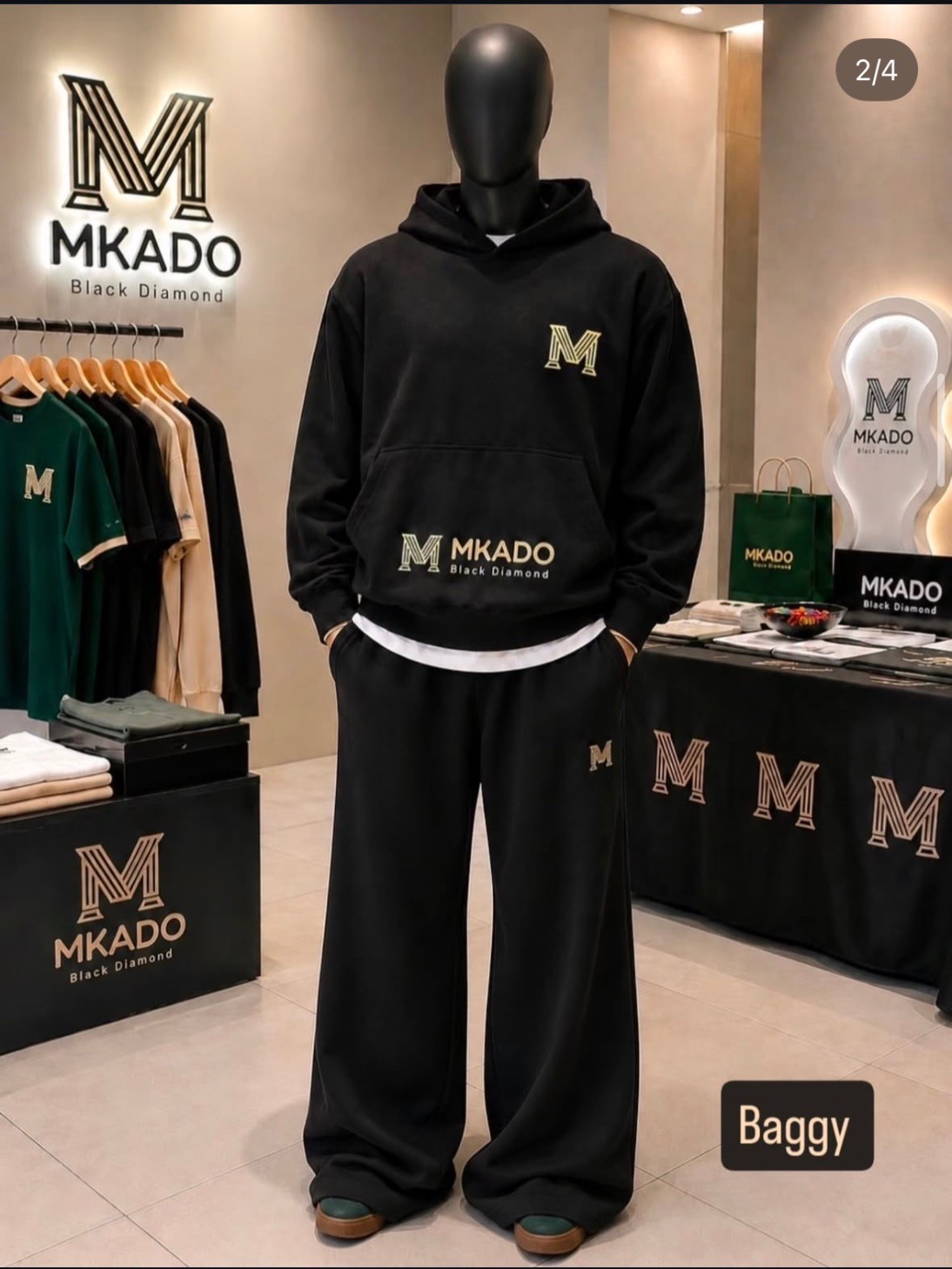 Black MKADO Black Diamond baggy hoodie and wide-leg tracksuit pants with gold M embroidery